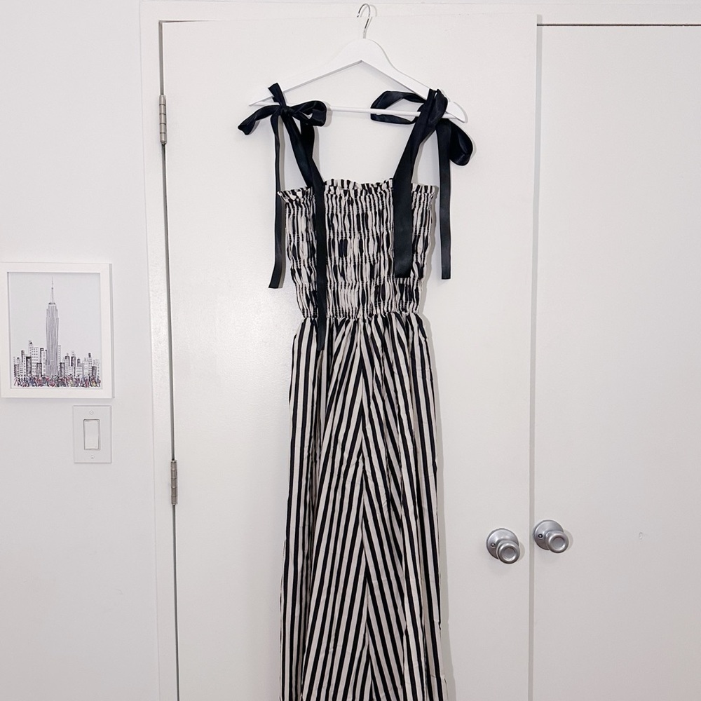 Black and White Striped Dress with Bow Straps